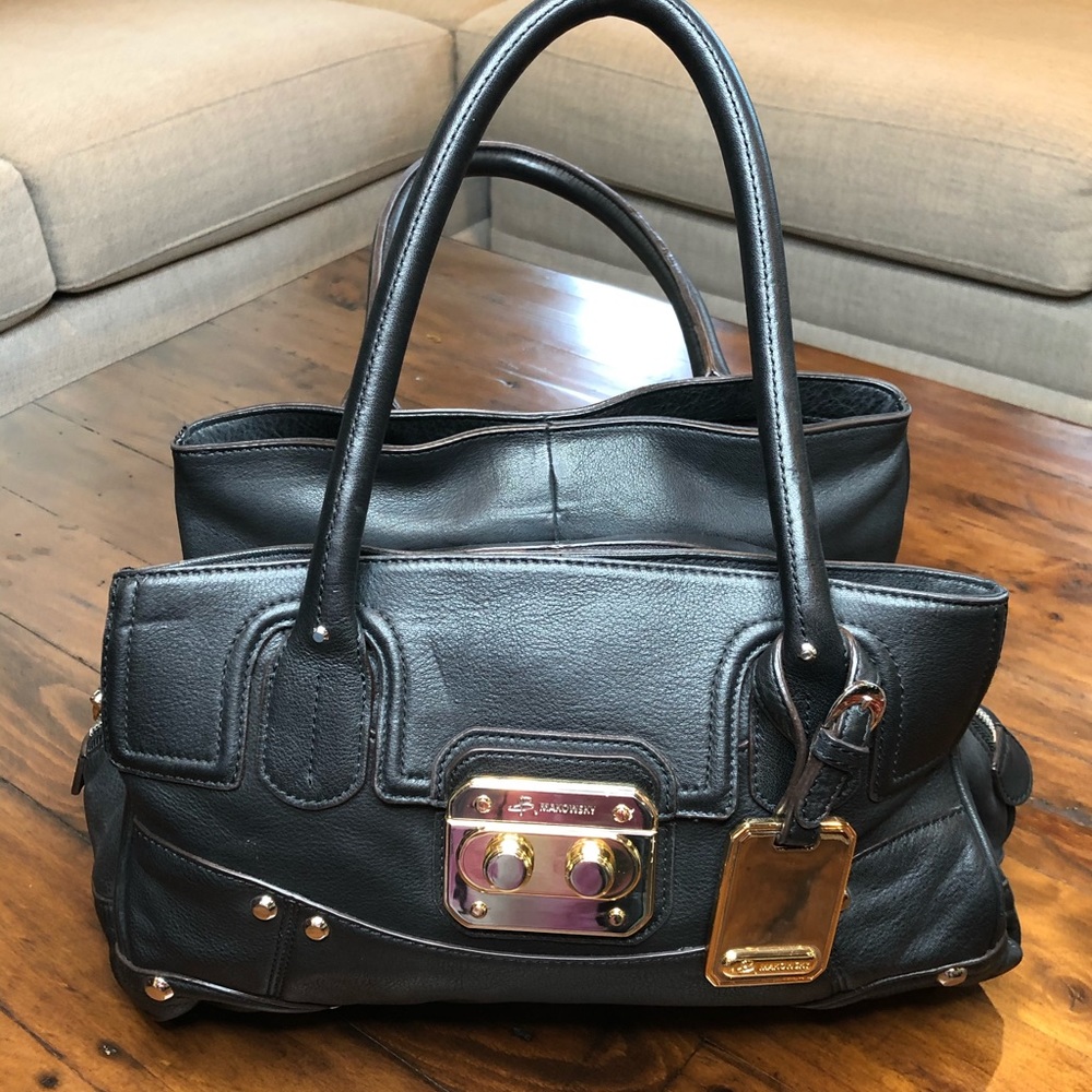 B Makowsky Black Leather Satchel